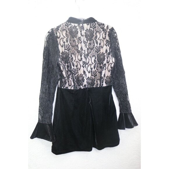 Forever 21 Velvet Burnout Black Dress-Size Small-Back Zip-Whimsigoth-Witchy - Picture 9 of 13